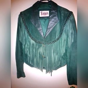 Vintage Crop Jacket - Emerald Green with Tasels
